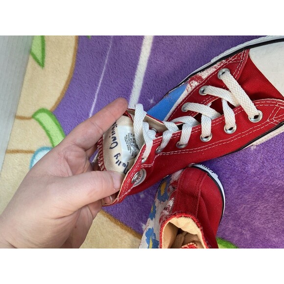 Floral Aquatic Converse Red Sneakers Unisex Mens 5 Womens 7 Hand Painted - Picture 7 of 9